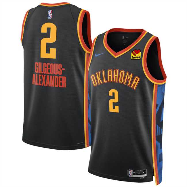 Men%27s Oklahoma City Thunder #2 Shai Gilgeous-Alexander Black 2024-25 City Edition Stitched Jersey Dzhi->oklahoma city thunder->NBA Jersey